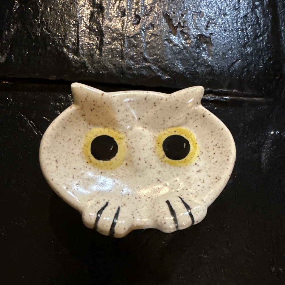 Vintage Ceramic Owl Tray Trinket Dish Ashtray Dish Rest Small Kitschy Mini